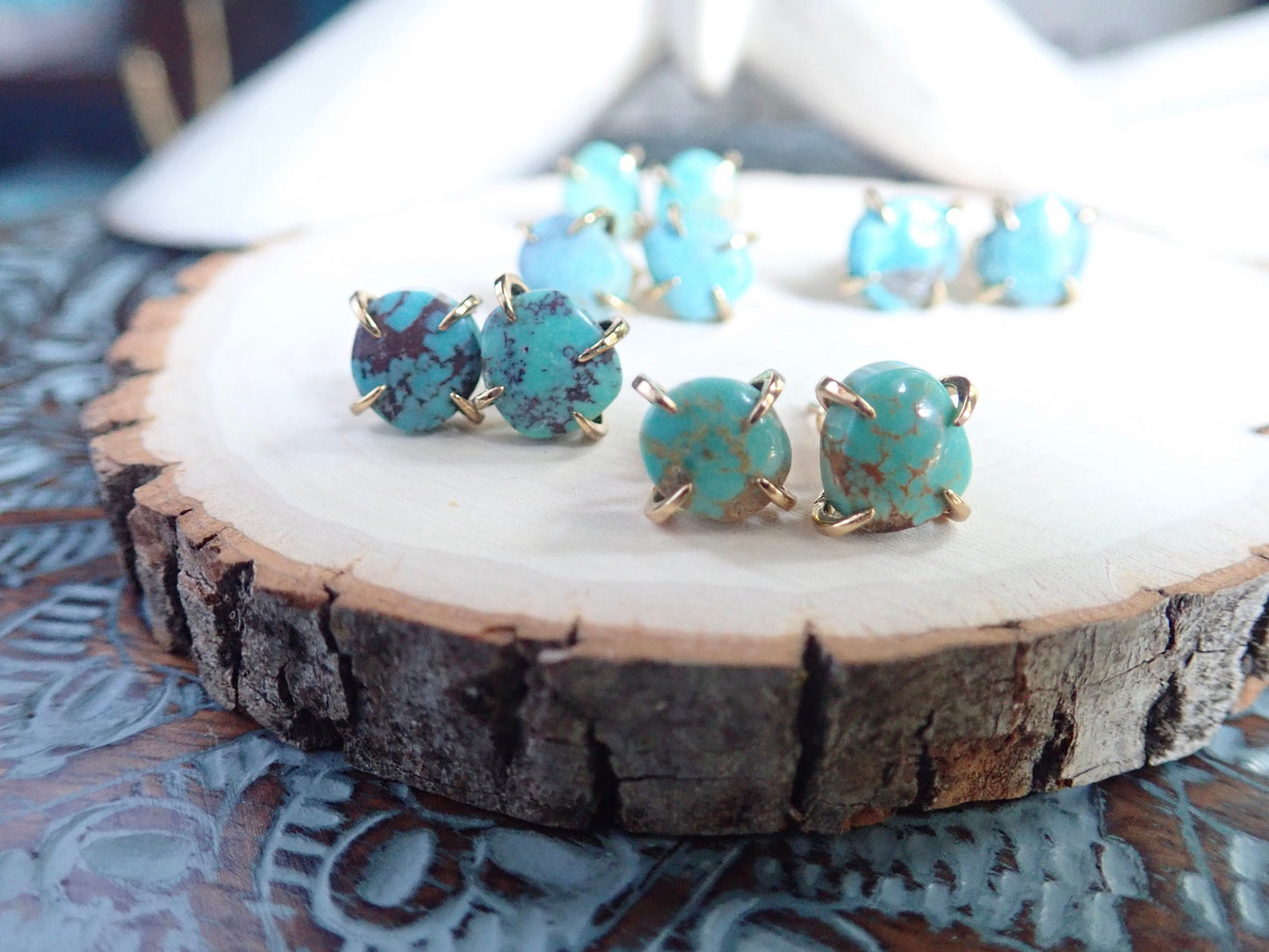 Turquoise Stud Earrings, Turquoise Earrings Gold, Gold Turquoise Studs, Raw Gemstone Earrings, Turquoise Jewelry,December Birthstone Gift