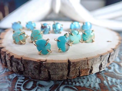 Turquoise Stud Earrings, Turquoise Earrings Gold, Gold Turquoise Studs, Raw Gemstone Earrings, Turquoise Jewelry,December Birthstone Gift