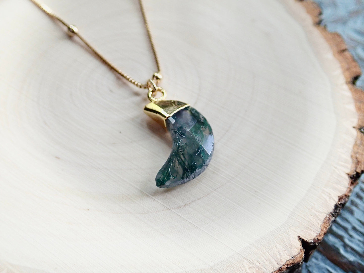 Moss Agate Crescent Moon Necklace