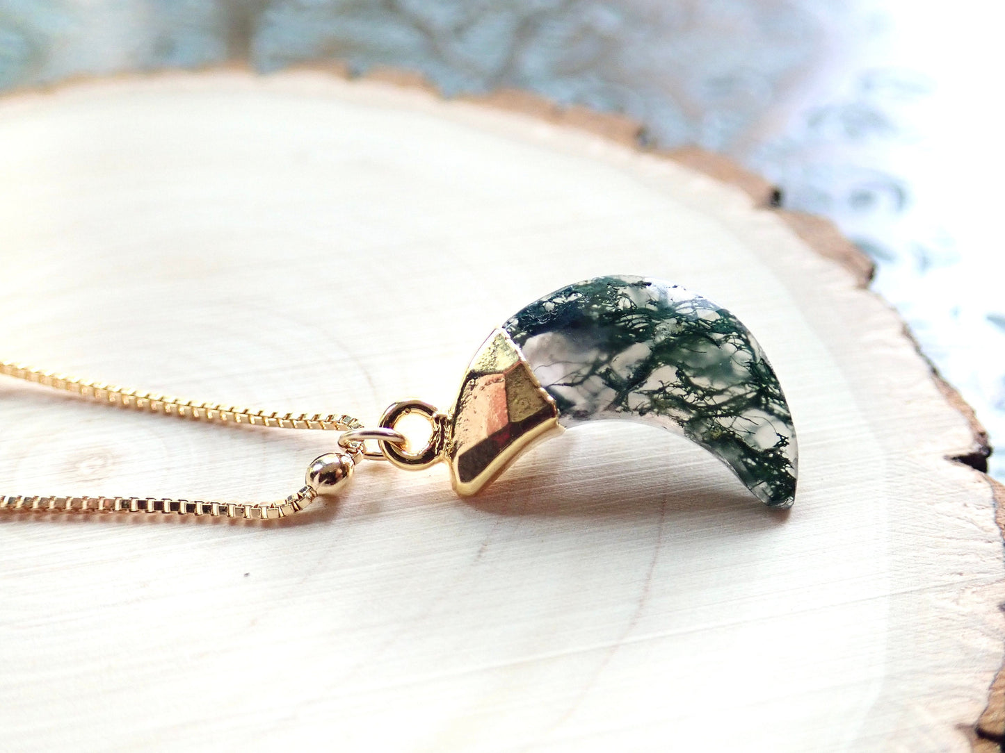 Moss Agate Crescent Moon Necklace