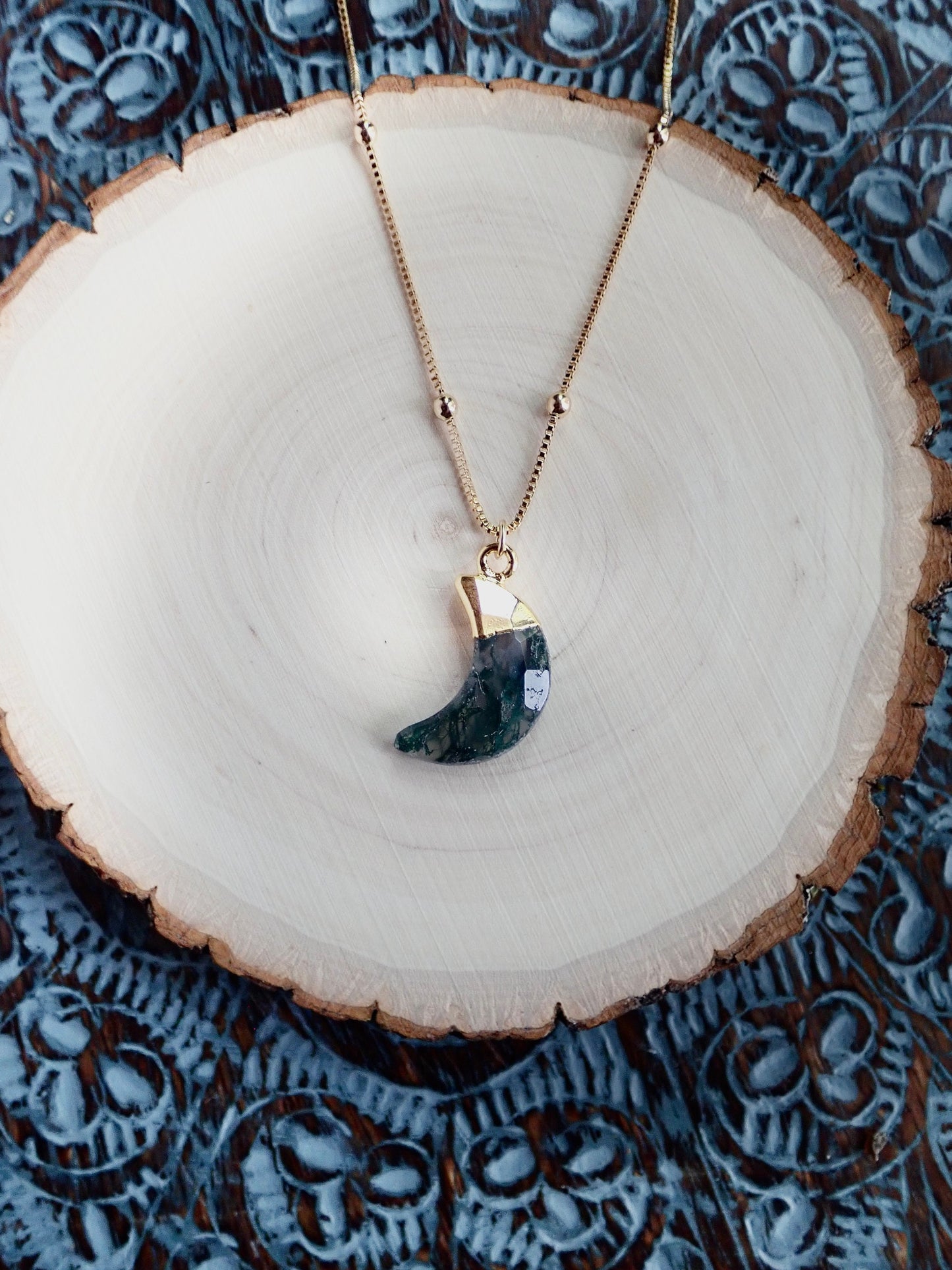 Moss Agate Crescent Moon Necklace