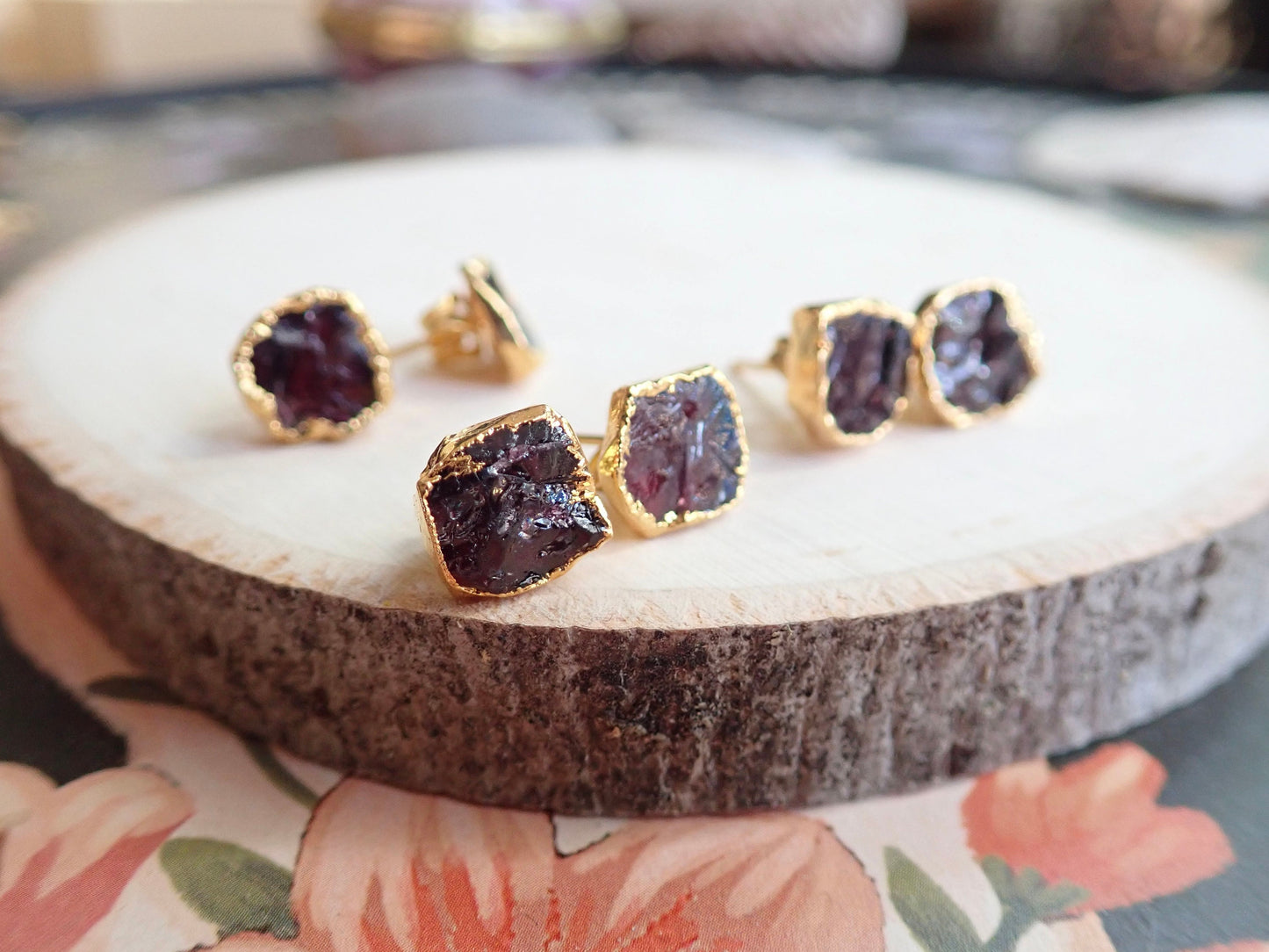 Alto Rioja Raw Garnet Earrings