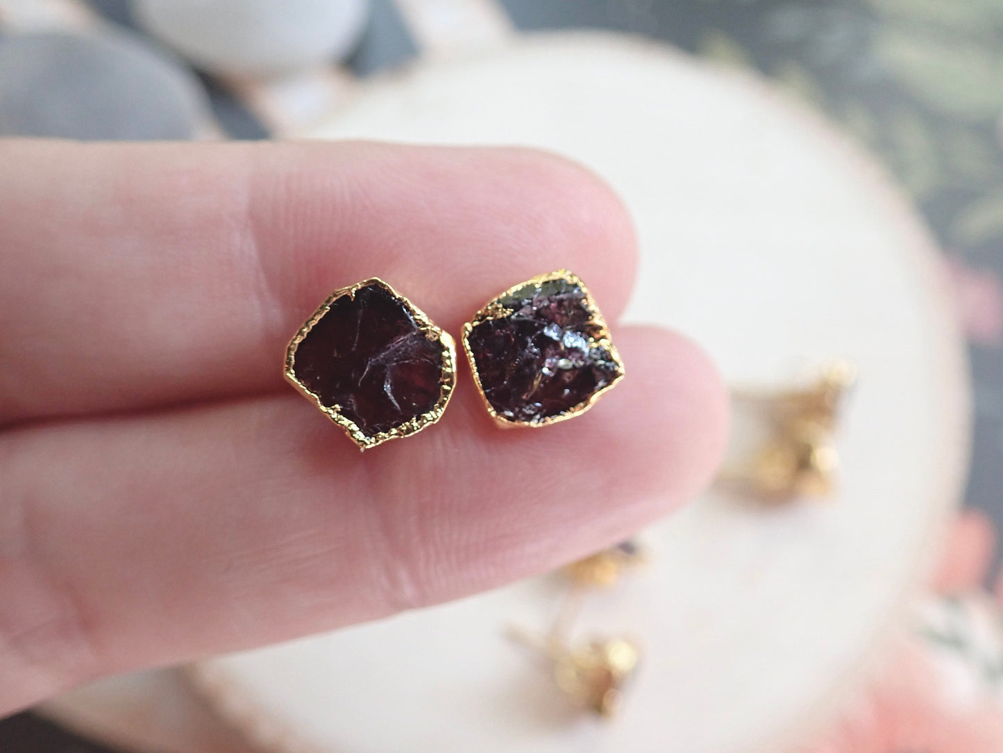 Alto Rioja Raw Garnet Earrings