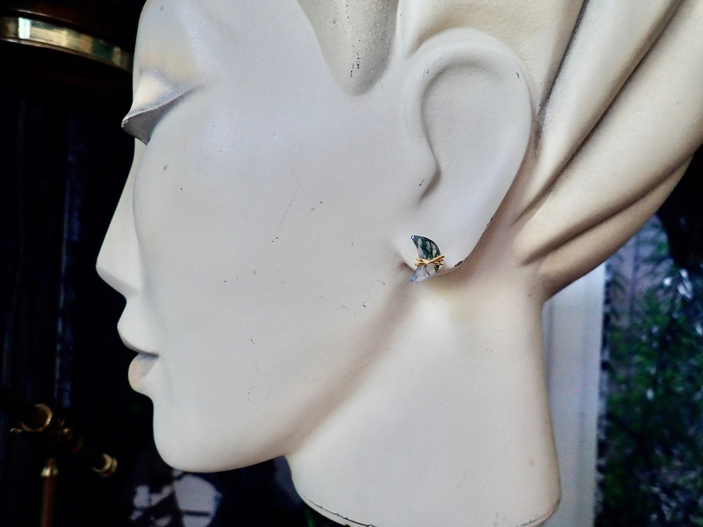 Crescent Moss Agate Earrings