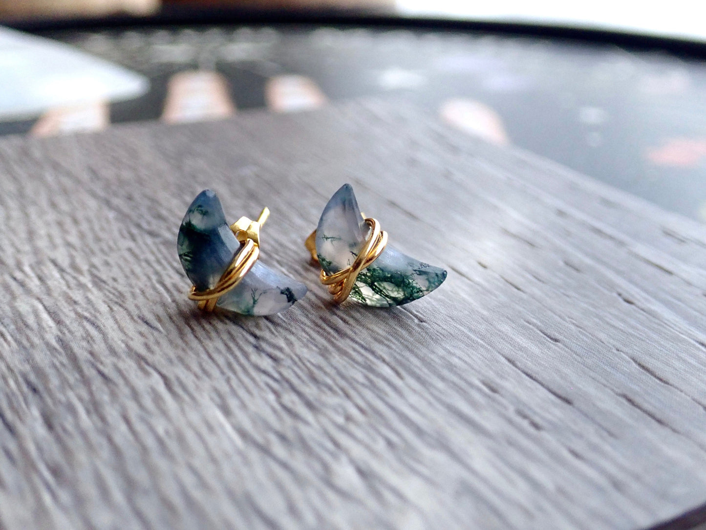 Crescent Moss Agate Earrings