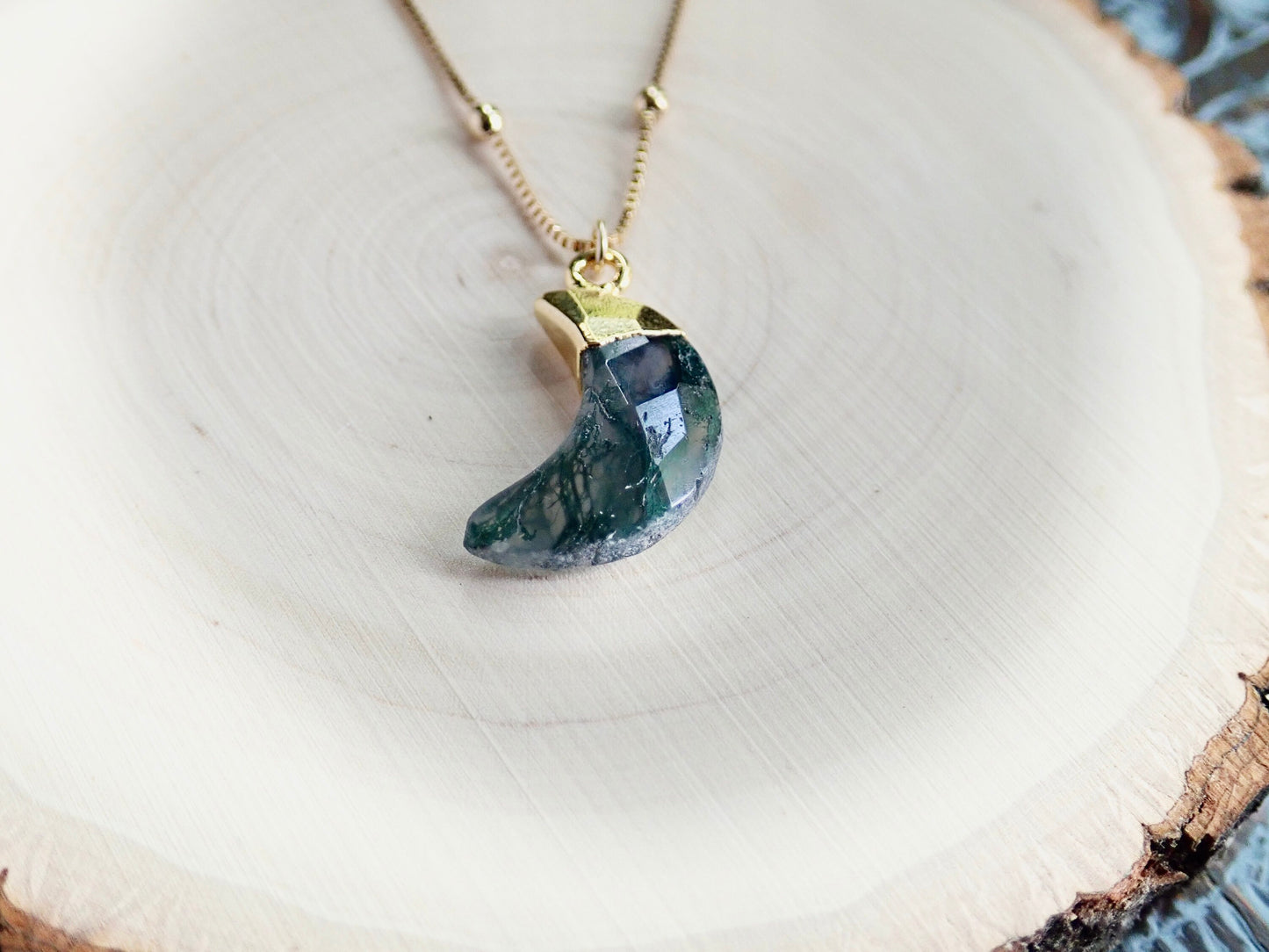 Moss Agate Crescent Moon Necklace