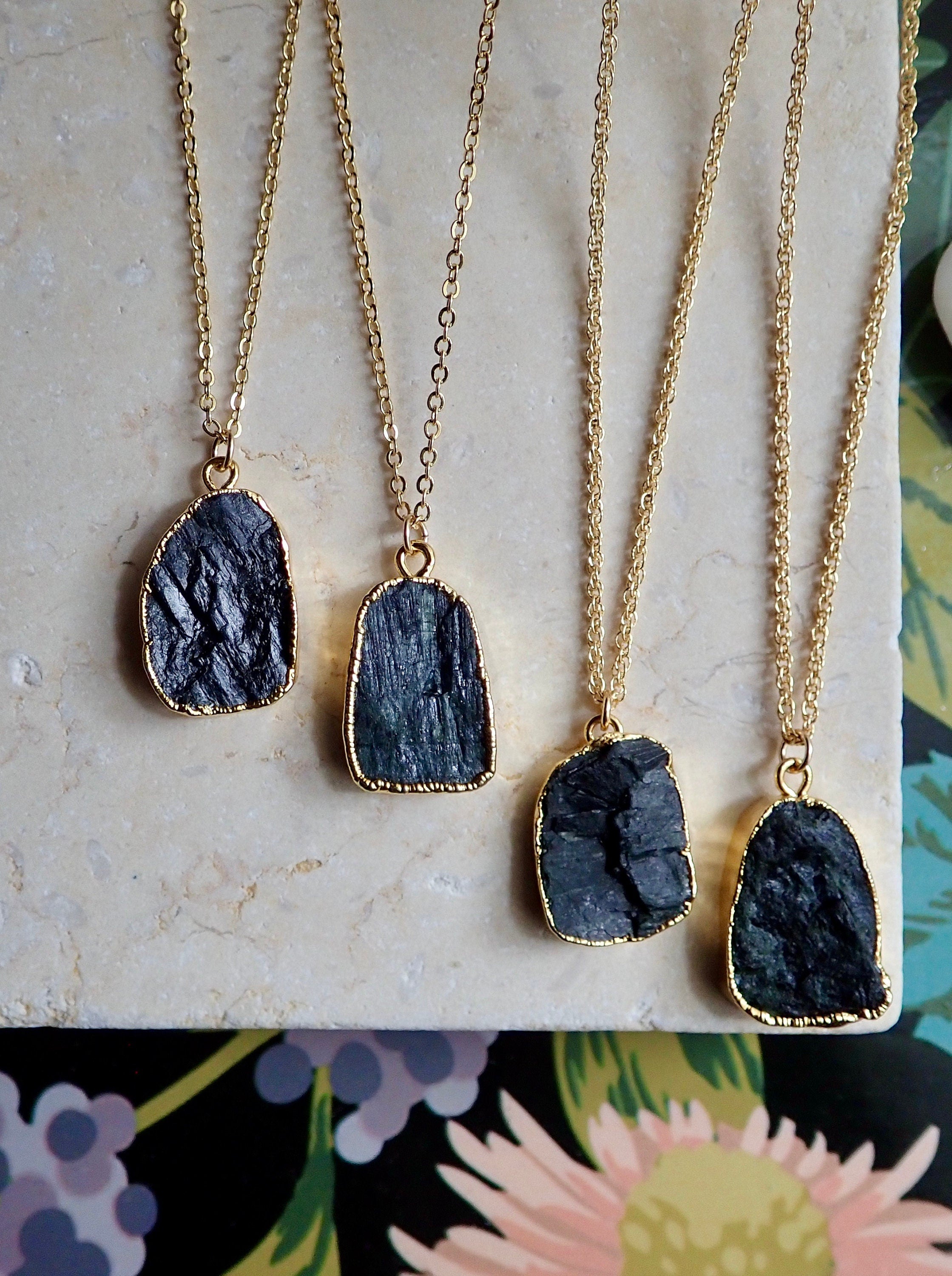 Genuine Raw Black Tourmaline Pendant Necklace - Gold – The Cord Gallery