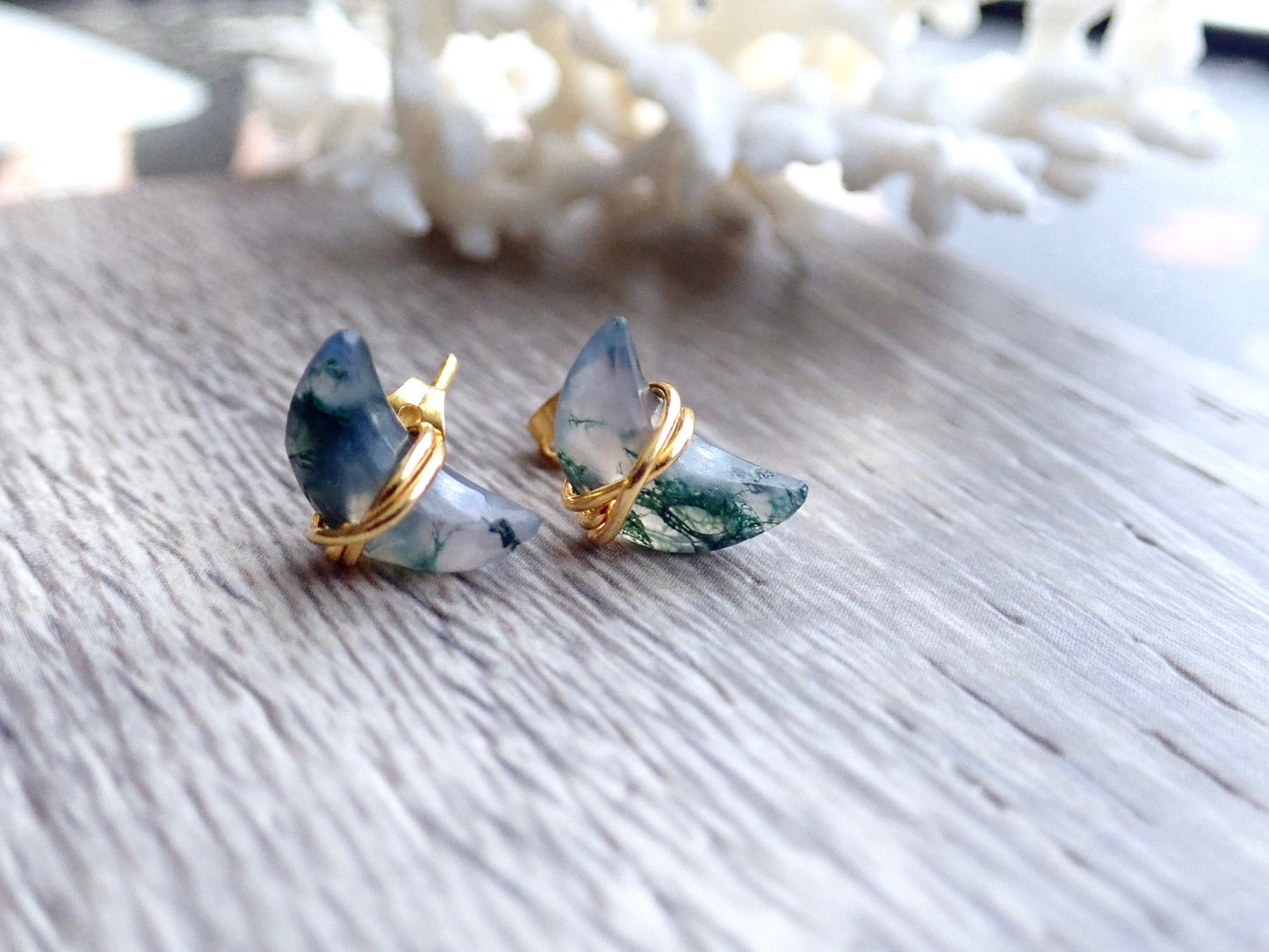 Crescent Moss Agate Earrings