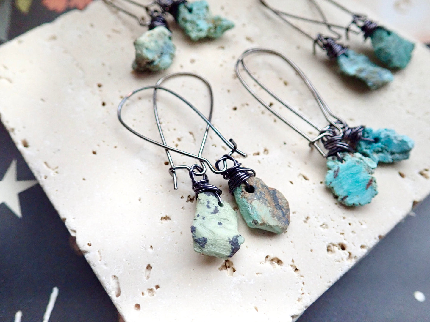 Rustic Long Turquoise Earrings