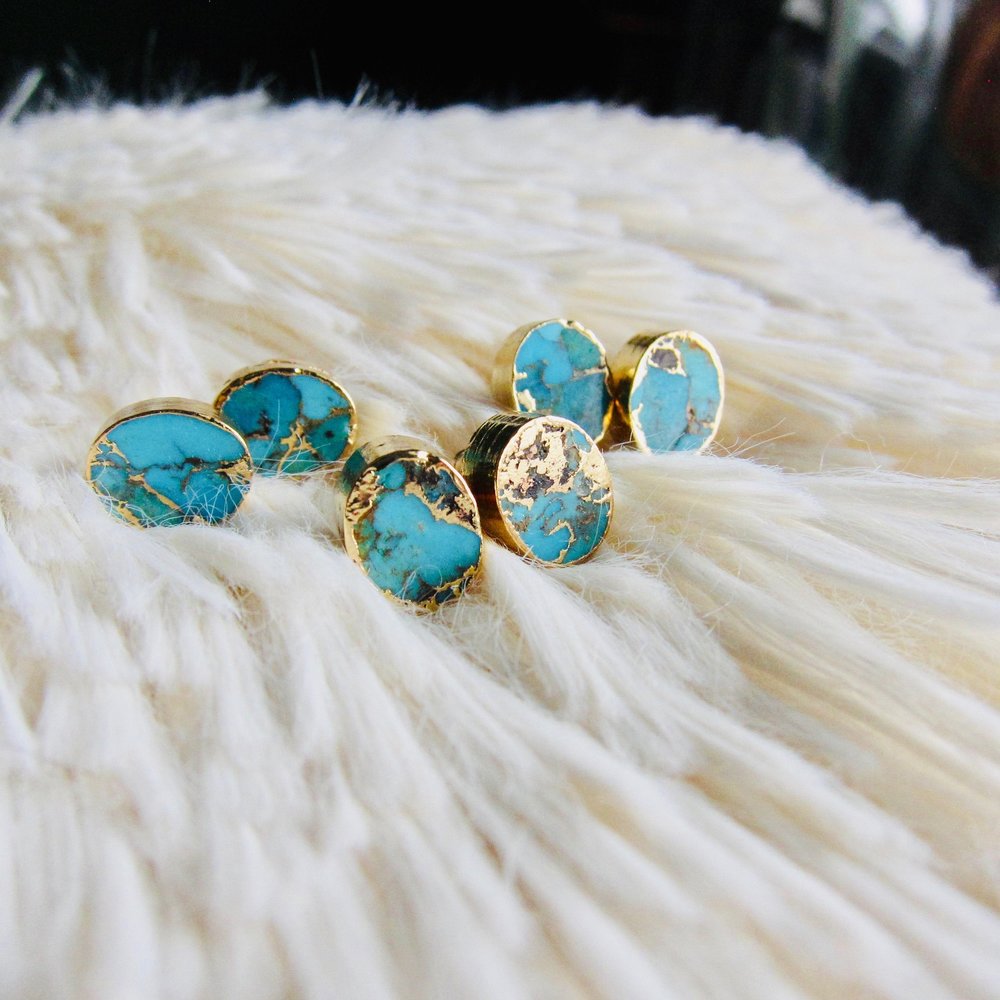 gold turquoise studs